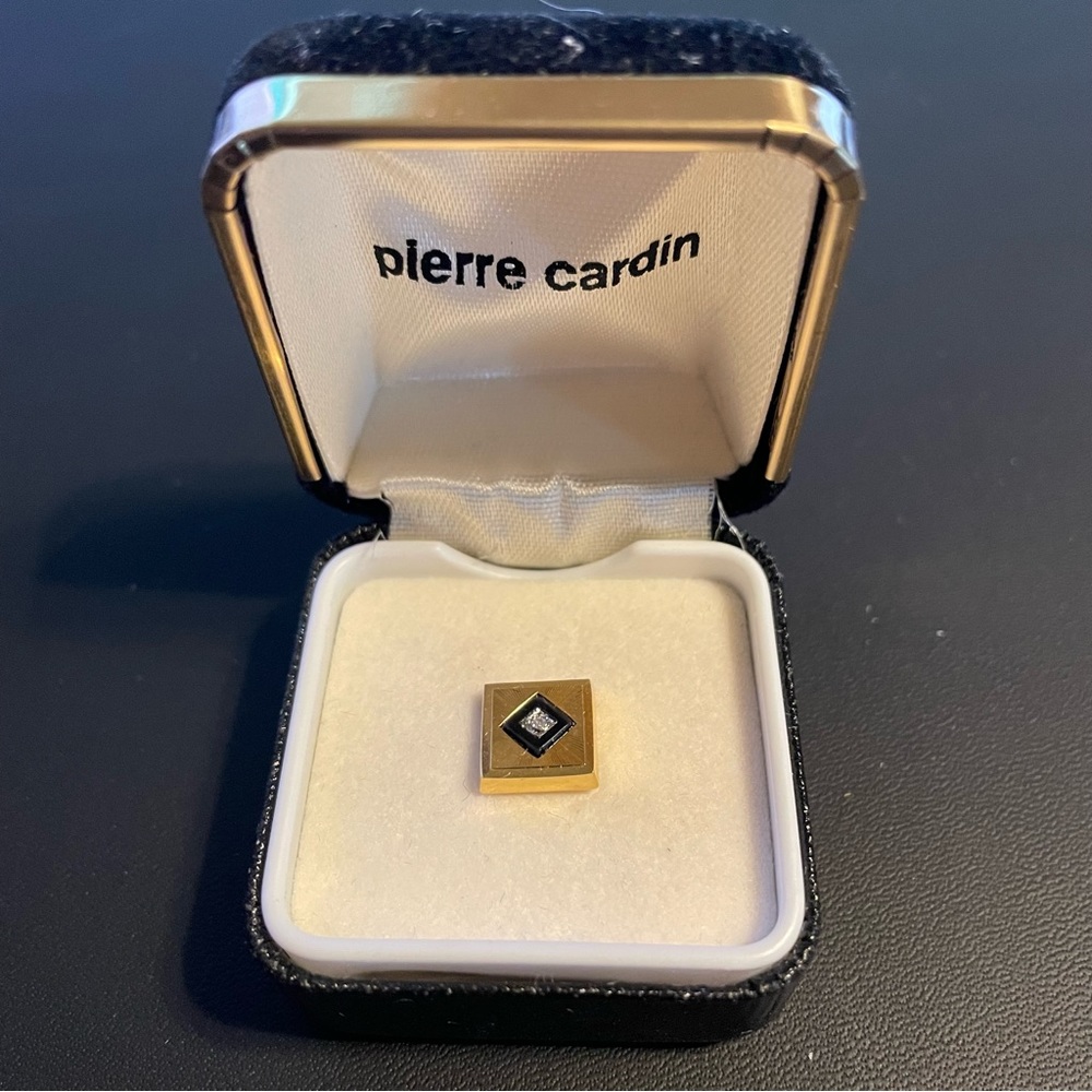 Vintage Pierre Cardin Gold Onyx Diamond Tie Pin